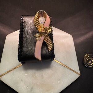 Pink and Gold Ribbon Brooch